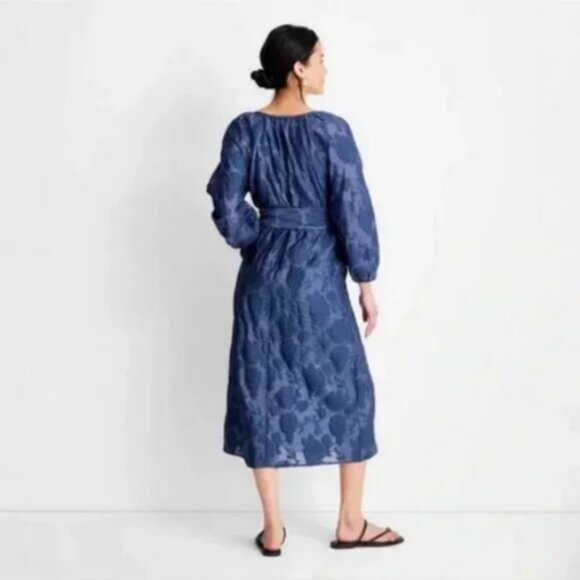 Puff Sleeve Belted Midi Dress - Future Collective with Jenny K. Lopez Navy M - Picture 2 of 6